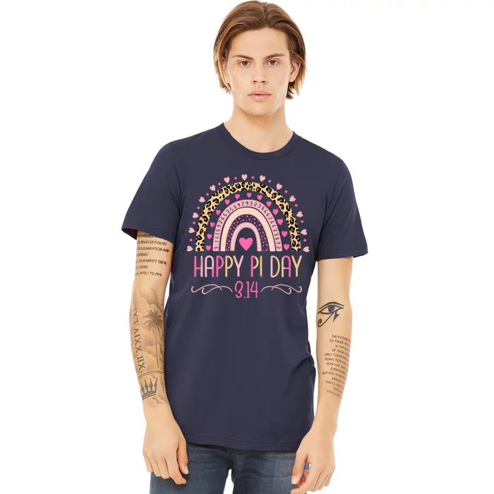 Pi Day Spiral Pi Math Teacher 3.14 Leopard Rainbow Premium T-Shirt