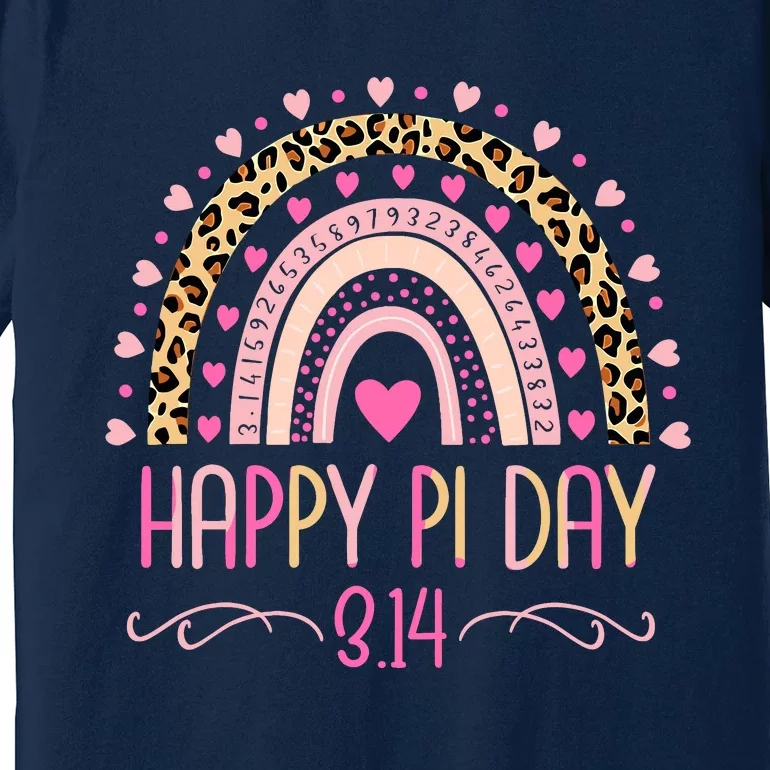 Pi Day Spiral Pi Math Teacher 3.14 Leopard Rainbow Premium T-Shirt