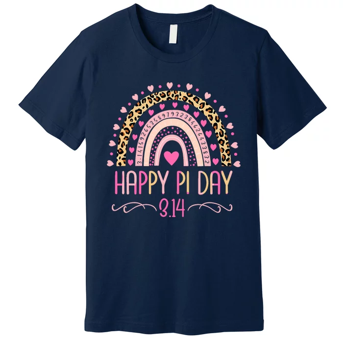 Pi Day Spiral Pi Math Teacher 3.14 Leopard Rainbow Premium T-Shirt