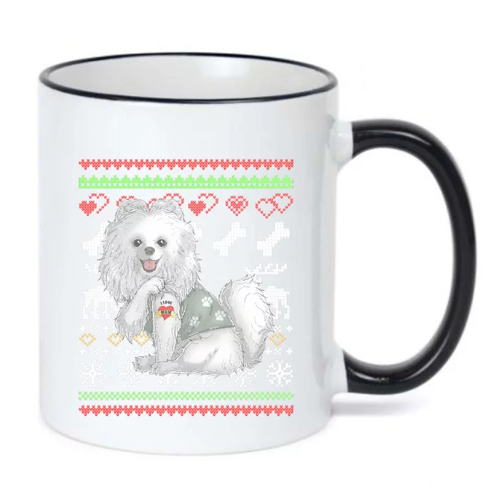 Pomeranian Dog Santa Claus Ugly Christmas Pattern Long Sleeve Black Color Changing Mug