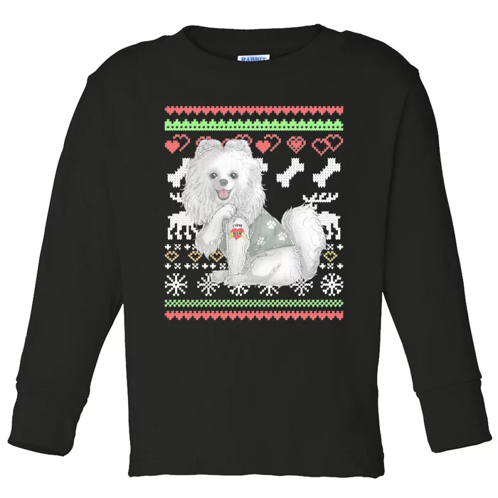 Pomeranian Dog Santa Claus Ugly Christmas Pattern Long Sleeve Toddler Long Sleeve Shirt