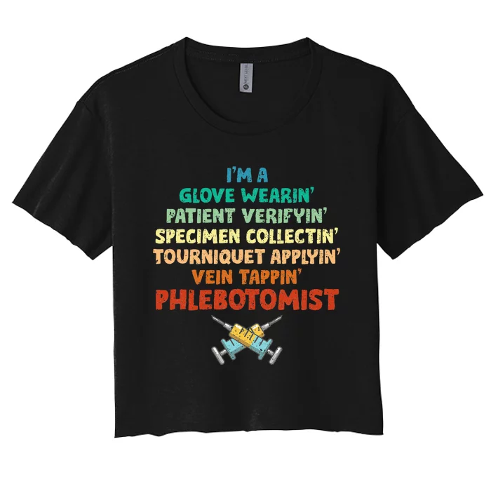 Phlebotomist Definition Syringe Nurse Phlebotomy Women's Crop Top Tee