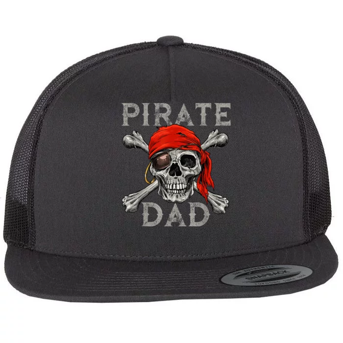 Pirate Dad Shirt Jolly Roger Skull & Crossbones Flag Flat Bill Trucker Hat