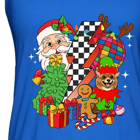 Pomeranian Dog Santa Claus Christmas Retro Pomeranian Xmas Gift Ladies Essential Flowy Tank