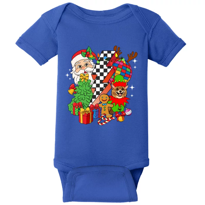 Pomeranian Dog Santa Claus Christmas Retro Pomeranian Xmas Gift Baby Bodysuit