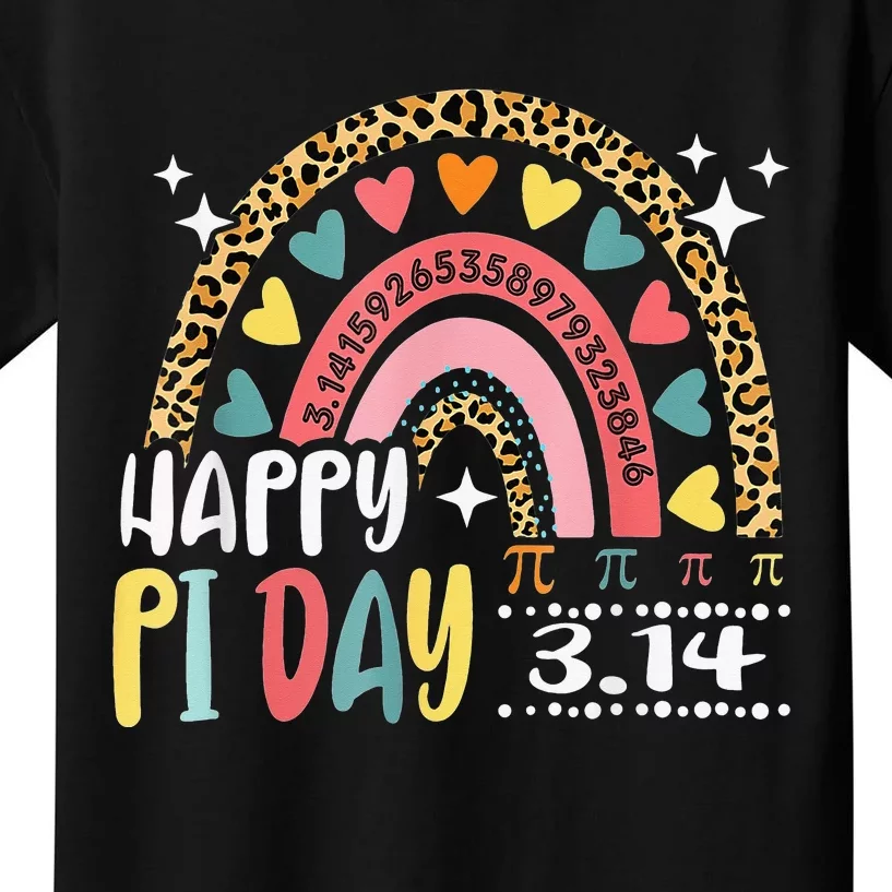 Pi Day Spiral Pi Math Teacher 3.14 Leopard Rainbow Kids T-Shirt