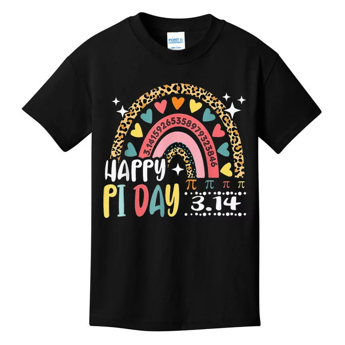 Pi Day Spiral Pi Math Teacher 3.14 Leopard Rainbow Kids T-Shirt