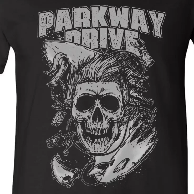 Parkway Drive Surfer Skull Black V-Neck T-Shirt