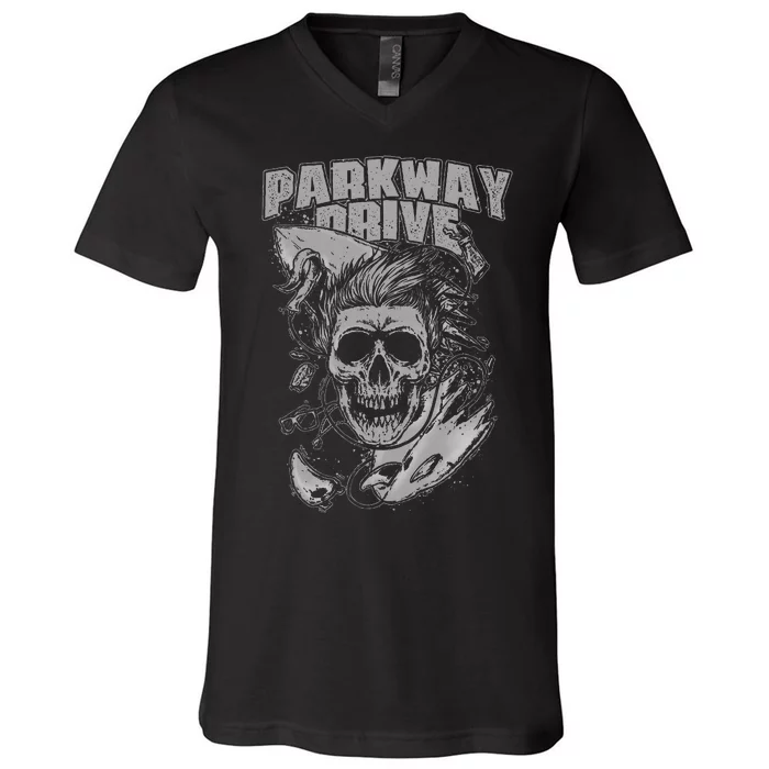 Parkway Drive Surfer Skull Black V-Neck T-Shirt