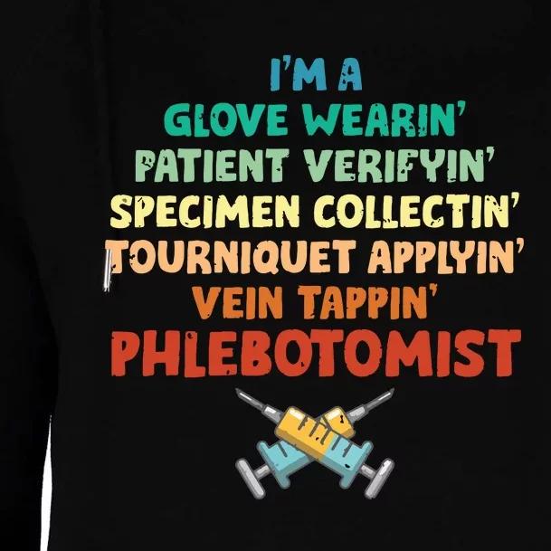 Phlebotomist Definition Syringe Nurse Phlebotomy Womens Funnel Neck Pullover Hood