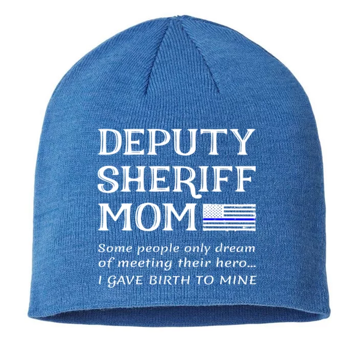 Proud Deputy Sheriff Mom Mother Thin Blue Line American Flag Funny Gift 8 1/2in Sustainable Knit Beanie