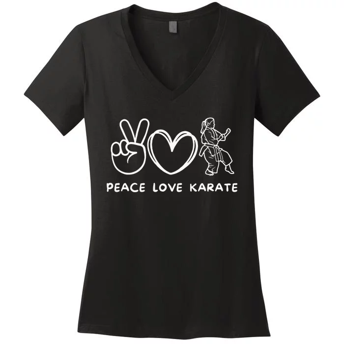 Peace, Love Karate Girl Retro Karate Girl Lover Martial Arts Women's V-Neck T-Shirt