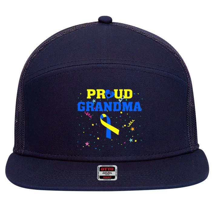 Proud Down Syndrome Grandma Down Syndrome Awareness Family 7 Panel Mesh Trucker Snapback Hat