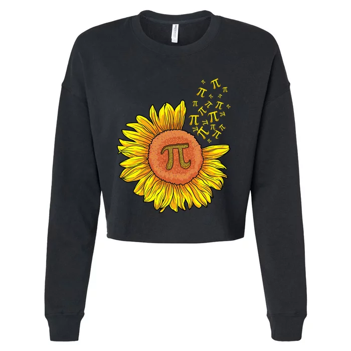 Pi Day Sunflower 3.14 Pi Number Symbol Math Teacher Science Cropped Pullover Crew