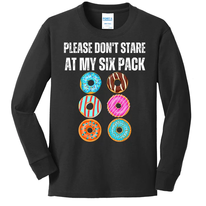 Please Dont Stare Donuts Abs Six Pack Workout Kids Long Sleeve Shirt