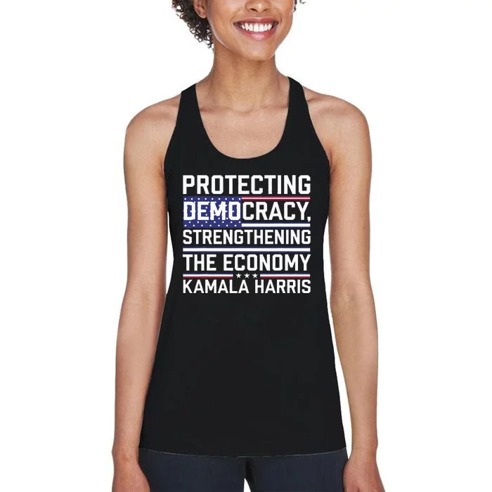 Protecting Democracy Strengthening The Economy Kamala Women's Racerback Tank