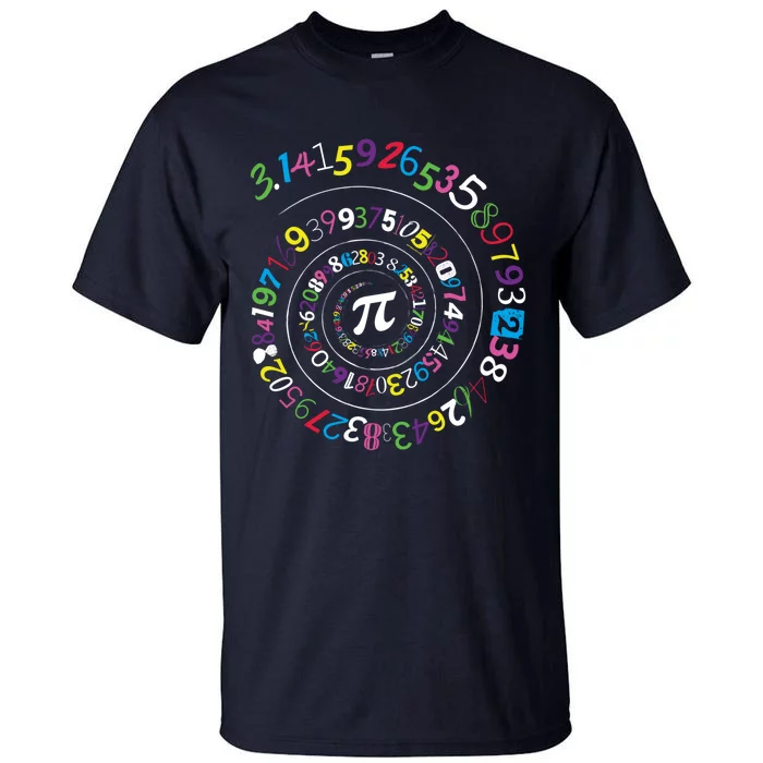 Pi Day Spiral Pi Color Numbers Teacher Student Tall T-Shirt