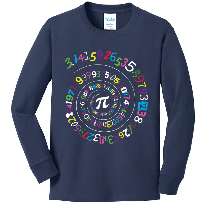 Pi Day Spiral Pi Color Numbers Teacher Student Kids Long Sleeve Shirt