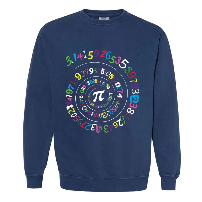 Pi Day Spiral Pi Color Numbers Teacher Student Garment-Dyed Sweatshirt