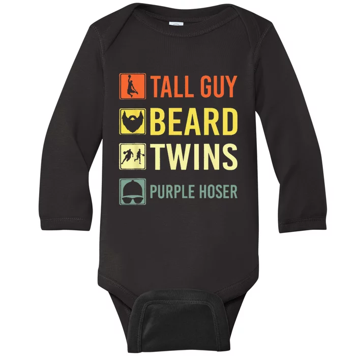 Perfect Dude Tall Guy Beard Twins Purple Hoser Dude Baby Long Sleeve Bodysuit