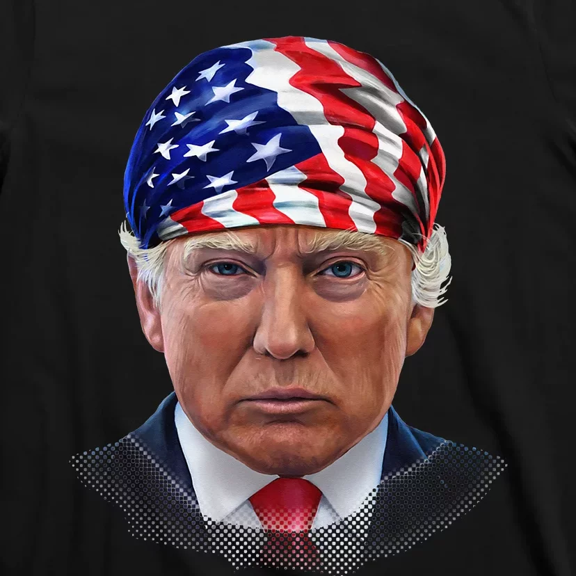 President Donald Trump in Flag of USA Head Wrap T-Shirt