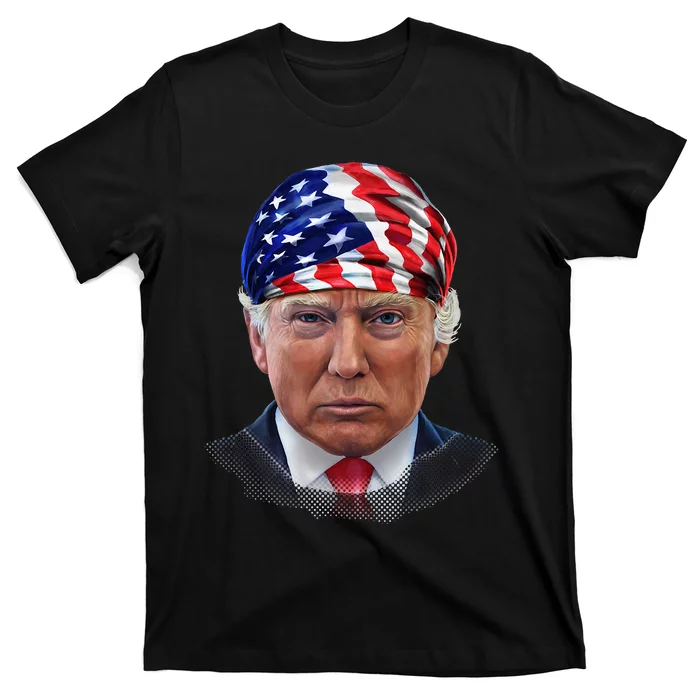 President Donald Trump in Flag of USA Head Wrap T-Shirt