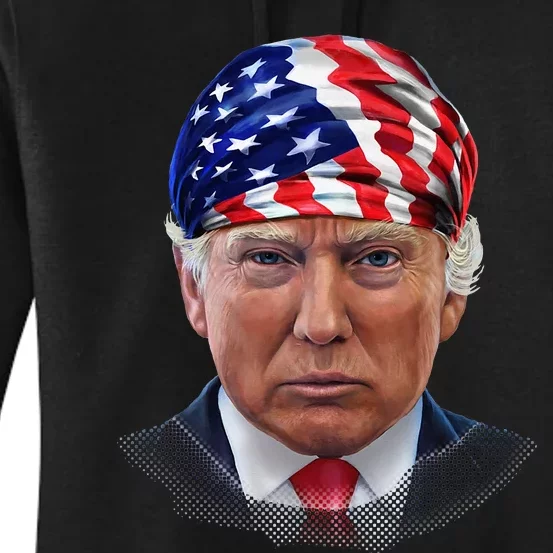 President Donald Trump in Flag of USA Head Wrap Women's Pullover Hoodie