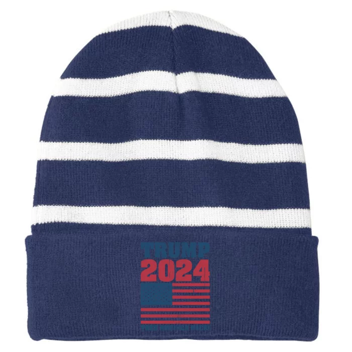 President Donald Trump 2024 Take America Back Striped Beanie with Solid Band