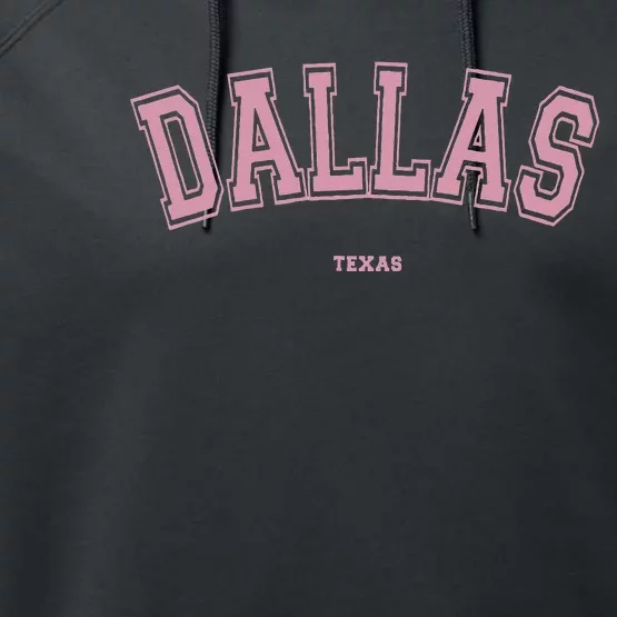 Pink Dallas Texas TX Varsity On Dallas Performance Fleece Hoodie