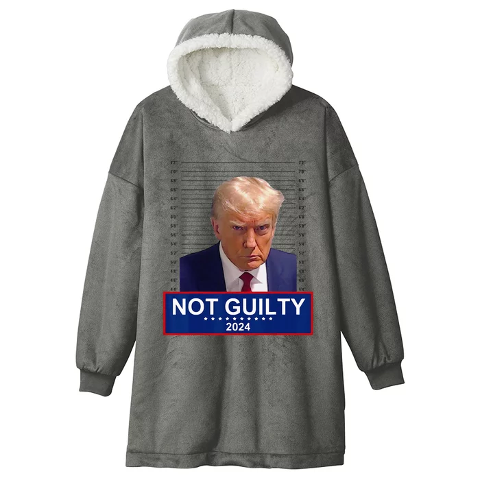 President Donald Trump Mugshot 2024 Not Guilty Supporter Hooded Wearable Blanket