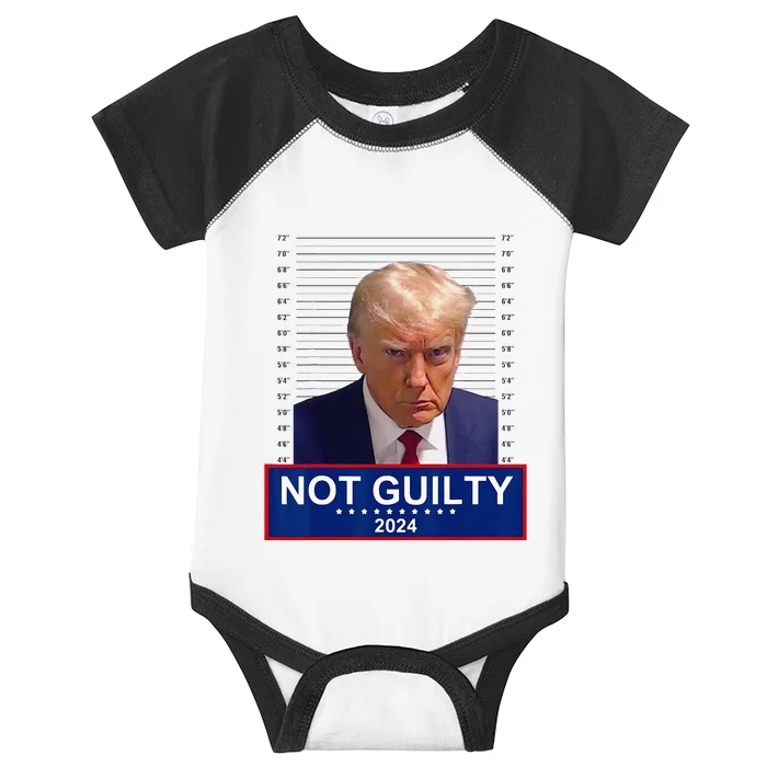 President Donald Trump Mugshot 2024 Not Guilty Supporter Infant Baby Jersey Bodysuit