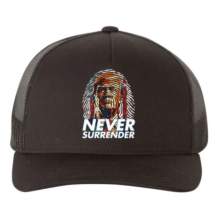 President Donald Trump 2024 Never Surrender Fingerprint USA Yupoong Adult 5-Panel Trucker Hat