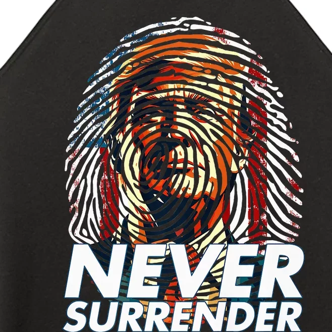 President Donald Trump 2024 Never Surrender Fingerprint USA Women’s Perfect Tri Rocker Tank