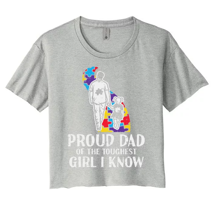 Proud Dad Toughest Autism Awareness Daddy Papa Women's Crop Top Tee