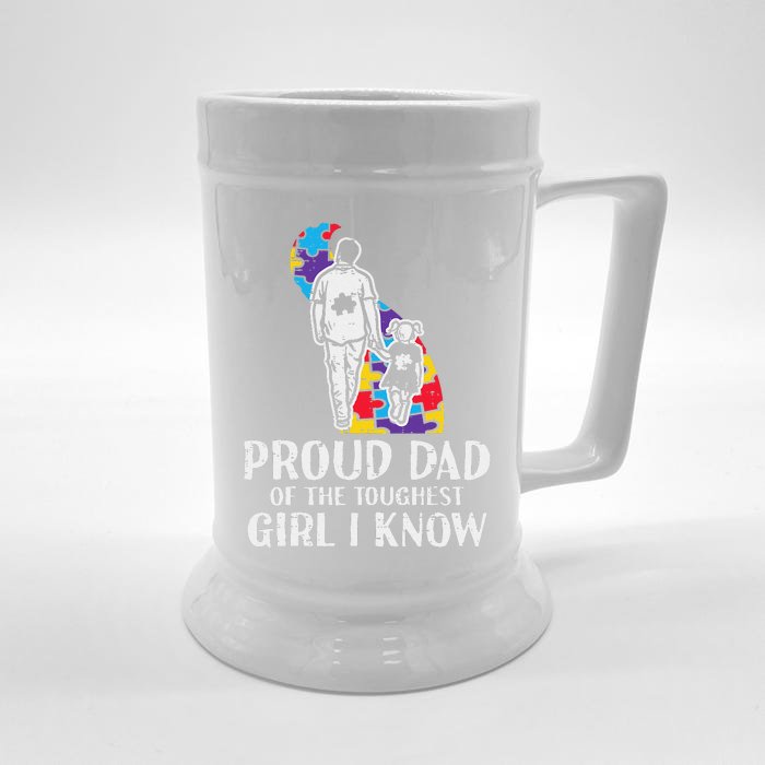 Proud Dad Toughest Autism Awareness Daddy Papa Front & Back Beer Stein