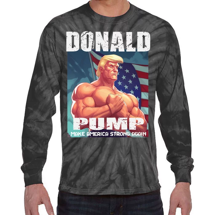 Patriotic Donald Trump Mug Shot Funny July 4th Donald Pump Tie-Dye Long Sleeve Shirt