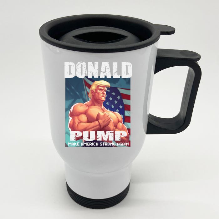 Patriotic Donald Trump Mug Shot Funny July 4th Donald Pump Front & Back Stainless Steel Travel Mug