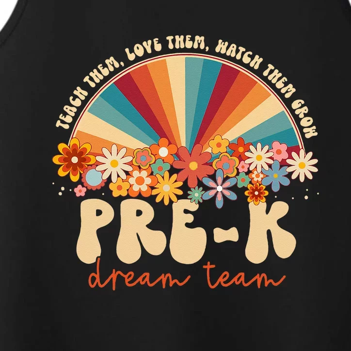 Prek Dream Team Retro Groovy Rainbow Back To School Teacher Performance Tank