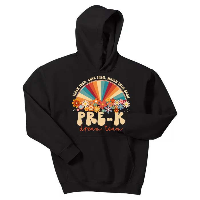 Prek Dream Team Retro Groovy Rainbow Back To School Teacher Kids Hoodie