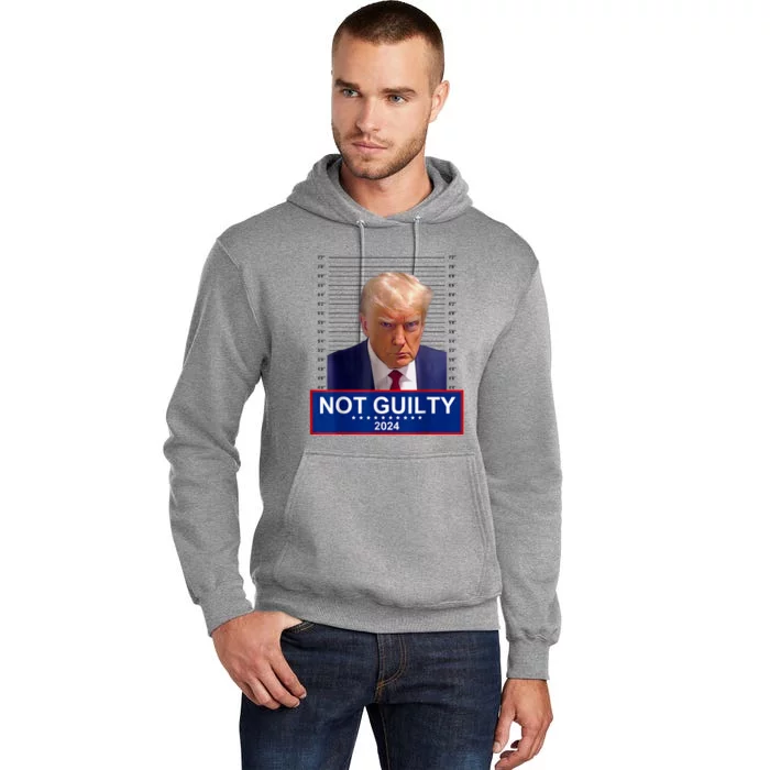 President Donald Trump Mugshot 2024 Not Guilty Supporter Tall Hoodie