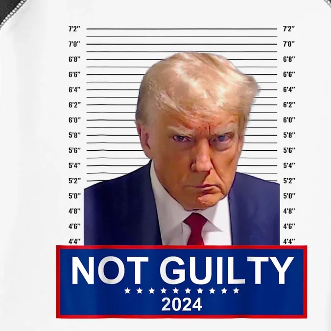 President Donald Trump Mugshot 2024 Not Guilty Supporter Infant Baby Jersey Bodysuit