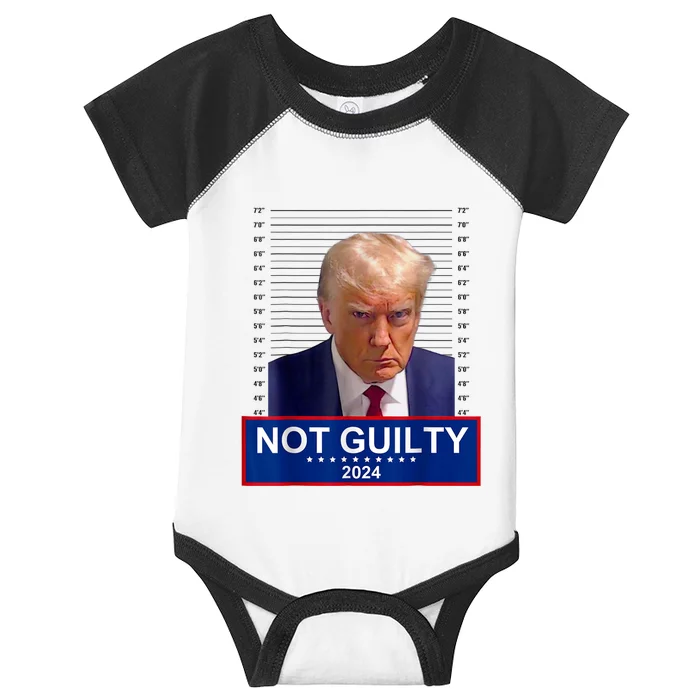 President Donald Trump Mugshot 2024 Not Guilty Supporter Infant Baby Jersey Bodysuit