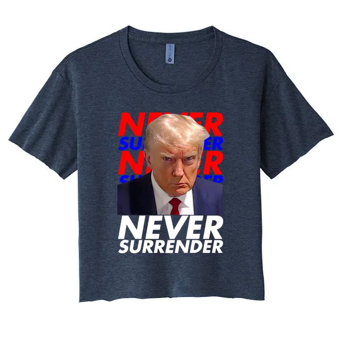 President Donald Trump 2024 Never Surrender Fingerprint USA Gift Women's Crop Top Tee