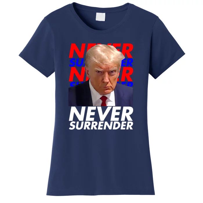 President Donald Trump 2024 Never Surrender Fingerprint USA Gift Women's T-Shirt