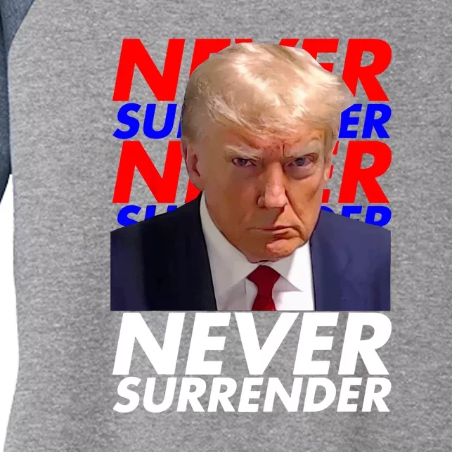 President Donald Trump 2024 Never Surrender Fingerprint USA Gift Women's Tri-Blend 3/4-Sleeve Raglan Shirt