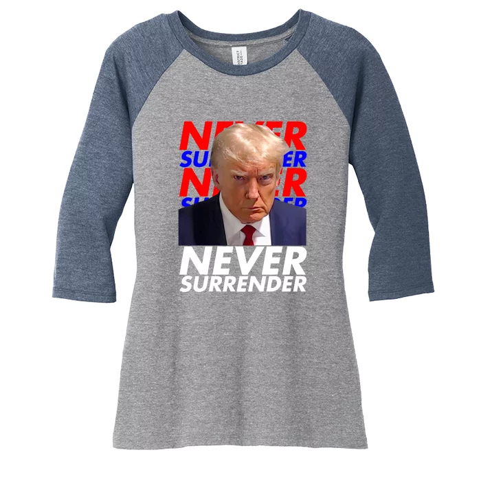 President Donald Trump 2024 Never Surrender Fingerprint USA Gift Women's Tri-Blend 3/4-Sleeve Raglan Shirt