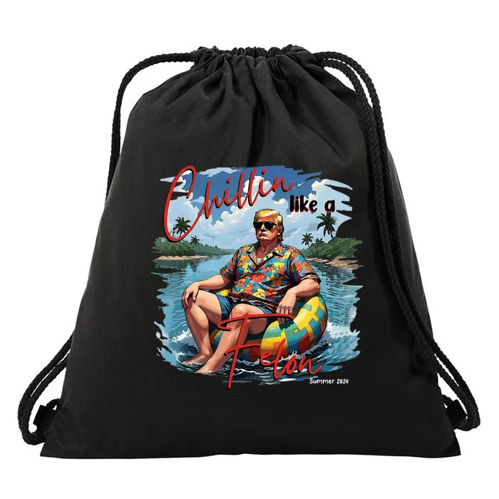 President Donald Trump Chillin Like A Felon Summer 2024 Drawstring Bag