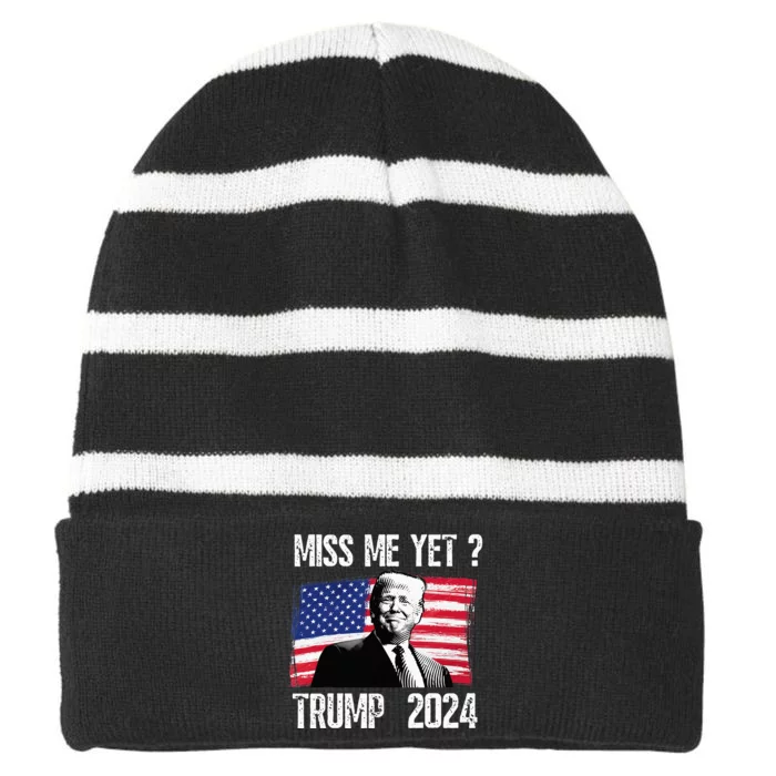 president donald trump miss me yet  political 2024 Striped Beanie with Solid Band