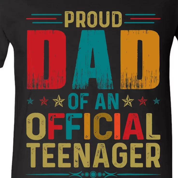 Proud Dad Teenager Funny Bday Party 13 Year Old V-Neck T-Shirt