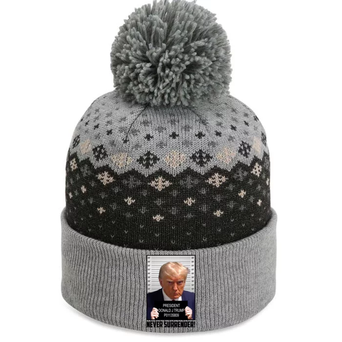 President Donald Trump Mugshot Never Surrender The Baniff Cuffed Pom Beanie